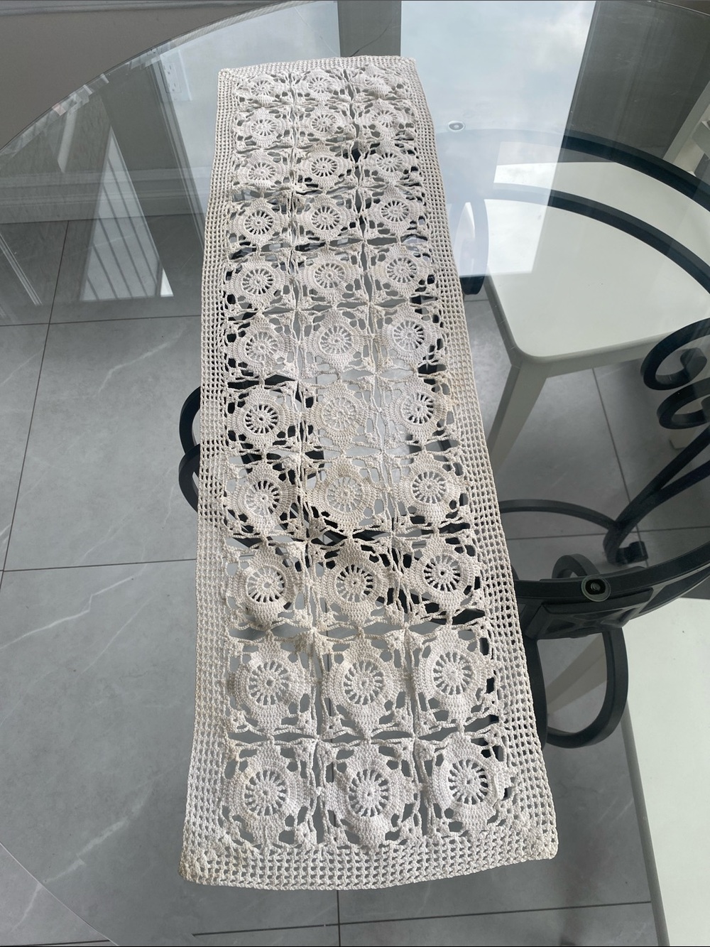Handmade Crocheted Table Runner in Cream L: 35.5” X 9.75”